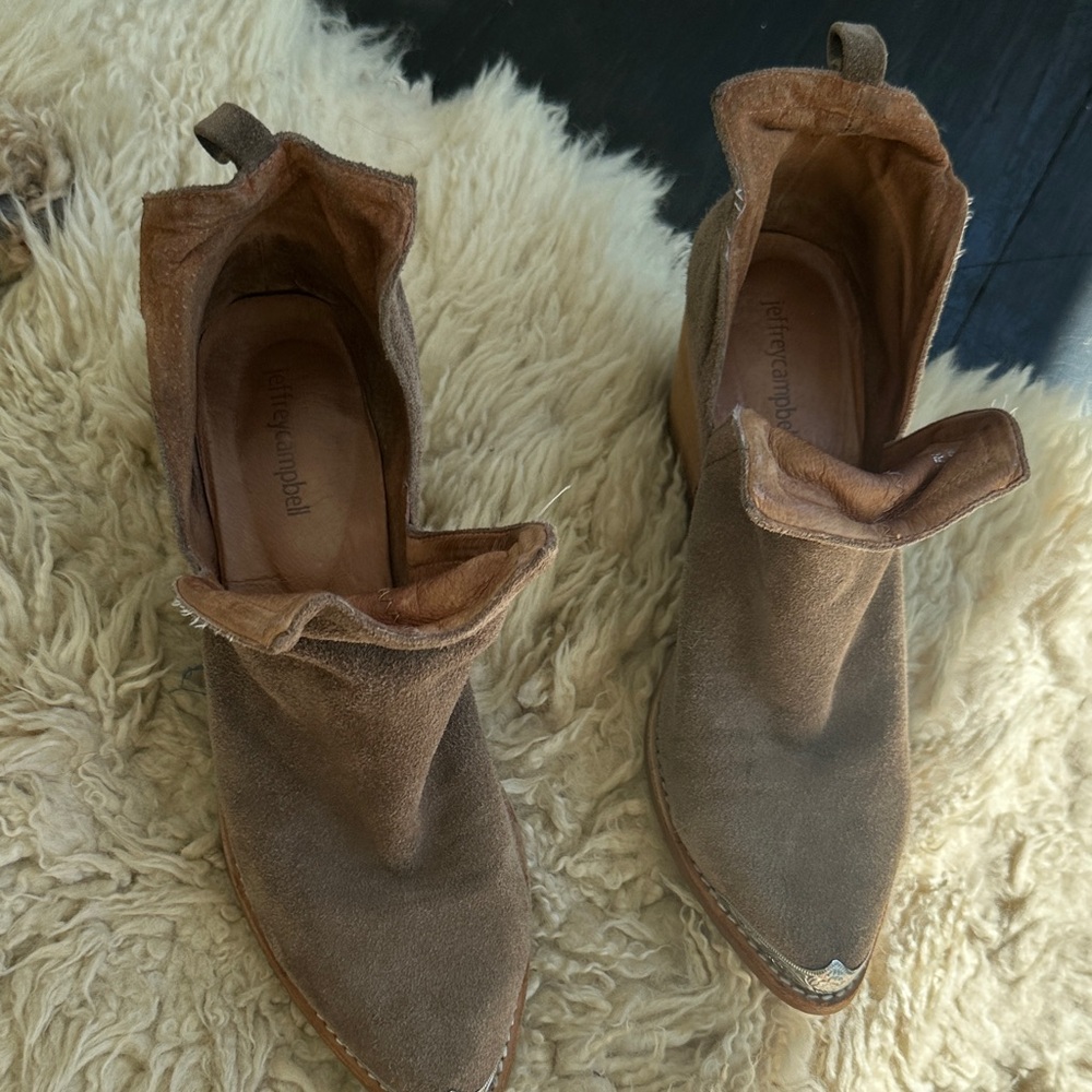 Jeffrey Campbell Tan Suede Cromwell Ankle Booties